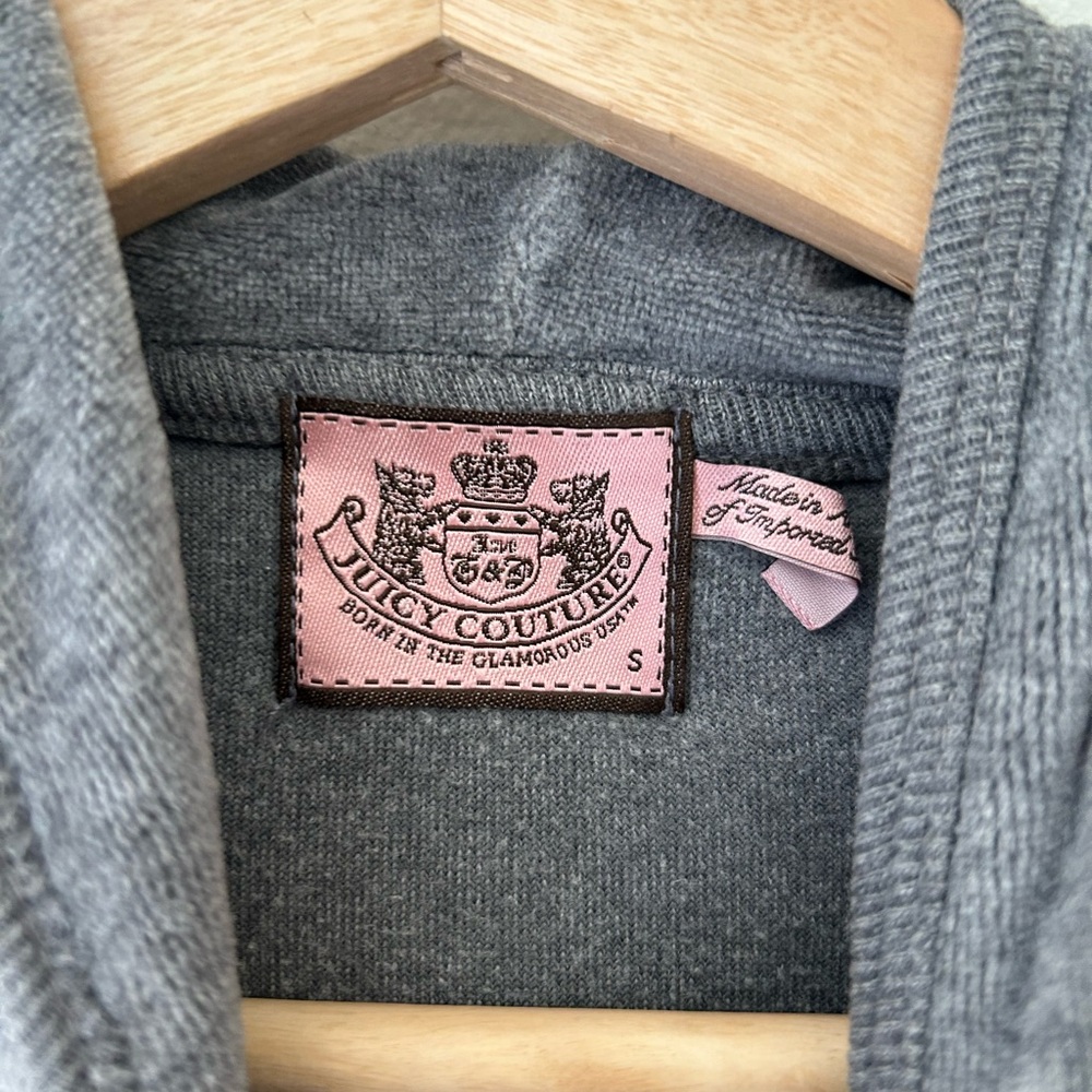 Y2K Juicy Couture Gray Pink Velour Sequin Crown Zip Up Hoodie - Picture 3 of 4